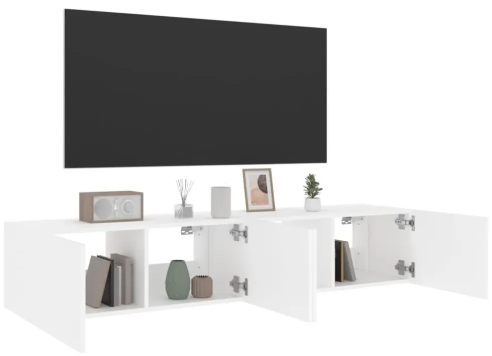2 db fehér falra szerelhető TV-szekrény LED-del 60x35x31 cm