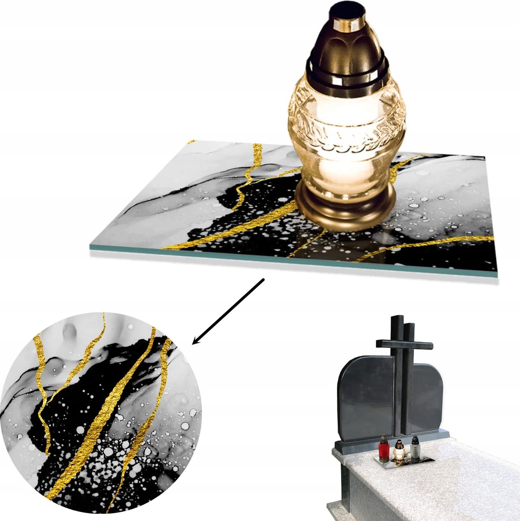 Mécsestartó edzett üveg nyomott mintával 40x30cm Temető