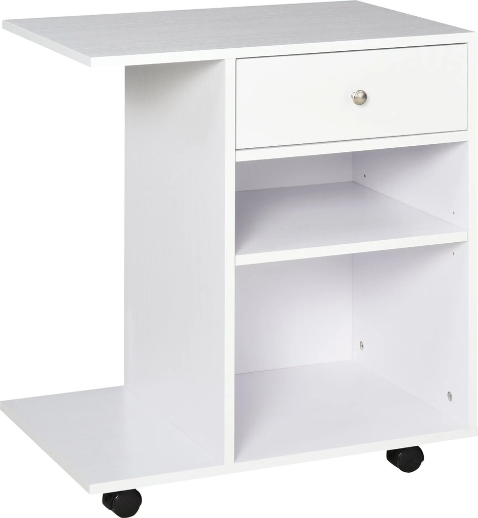 Vinsetto Multifunkcionális Irodai Nyomtatószekrény Kerekekkel, 2 Rekesszel, Fiókkal és CPU Tartóval, Állítható Polccal, 60x40x68.5 cm, Fehér Facsíkos