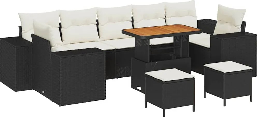 vidaXL Kerti Kanapé Szett 10 pcs Fekete polirattan