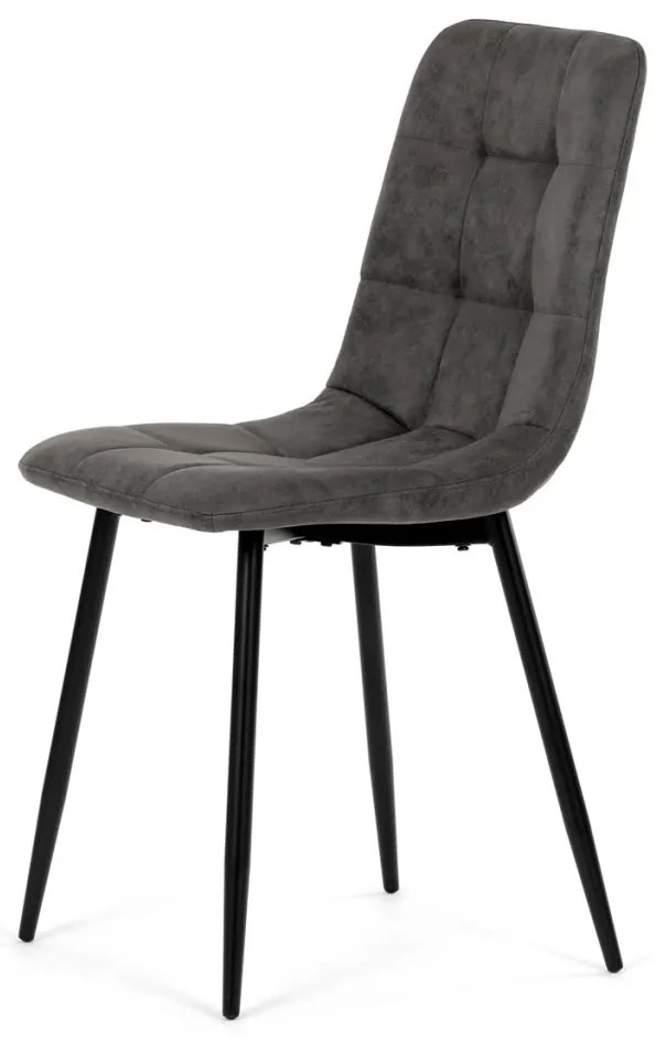 Scaun de sufragerie, material vintage antracit, picioare metalice negre