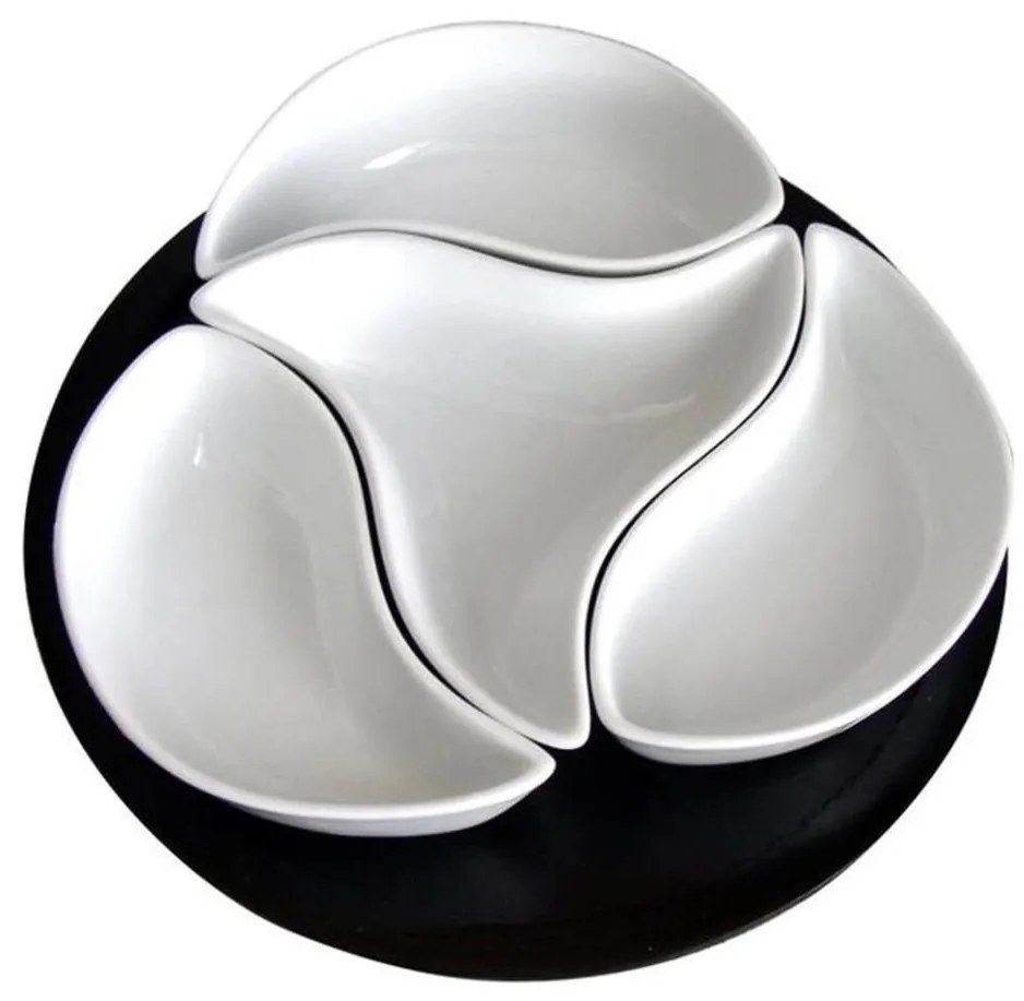 TORO tálkaszett tálcával 4 db kerámia/fa