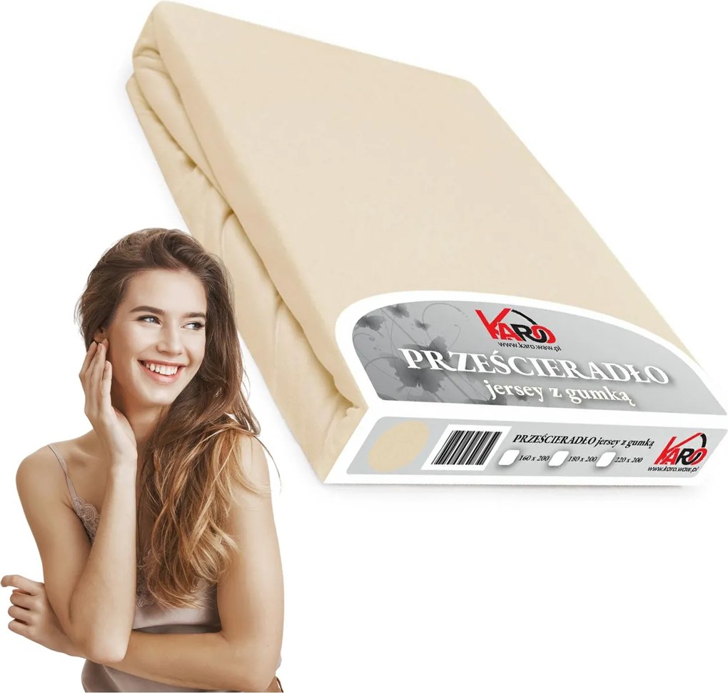 Gumis jersey lepedő 180x200 bézs világos Constance Karo