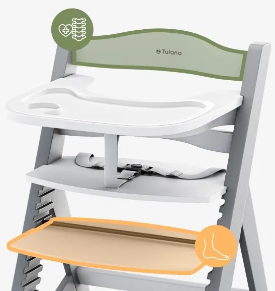 Etetőszék gyerekeknek 4 az 1-ben kivehető és mosható tálca, 3 pontos biztonsági öv, szürke