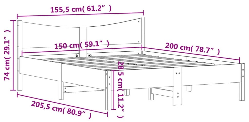 fehér tömör fenyőfa ágy matrac nélkül 150 x 200 cm