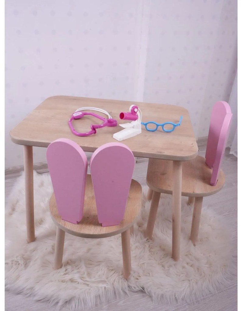 Gyerekasztal székekkel Bunny One Chair Set - Pink, Brown