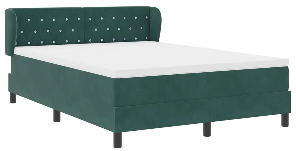 Boxspring Ágy Mattal Sötét Zöld 140x190 cm Bársony