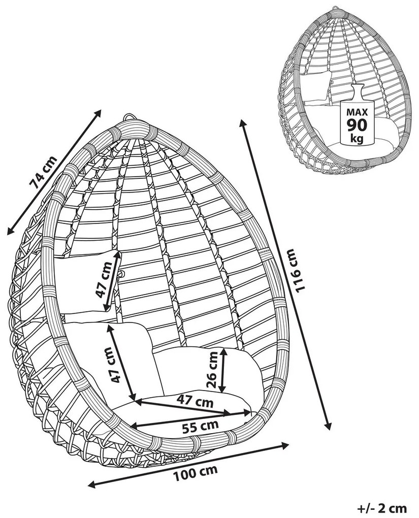 Felakasztható hintafotel TOLIO (polirattan) (fekete). 1019184