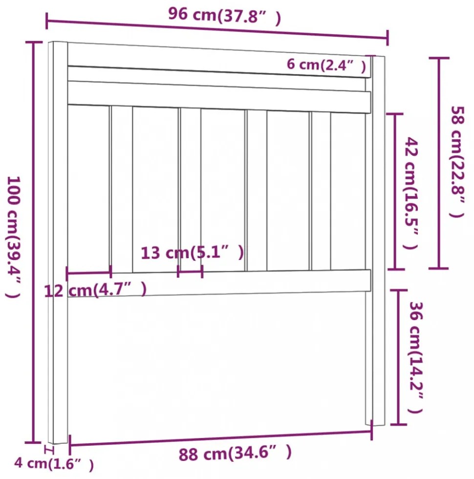fekete tömör fenyőfa ágyfejtámla 96 x 4 x 100 cm