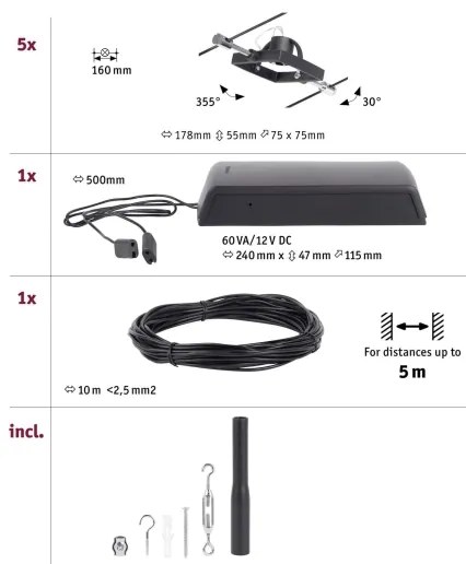 Paulmann 94434 - 5x GU5,3/10W MAC spotlámpa 230V fekete készlet
