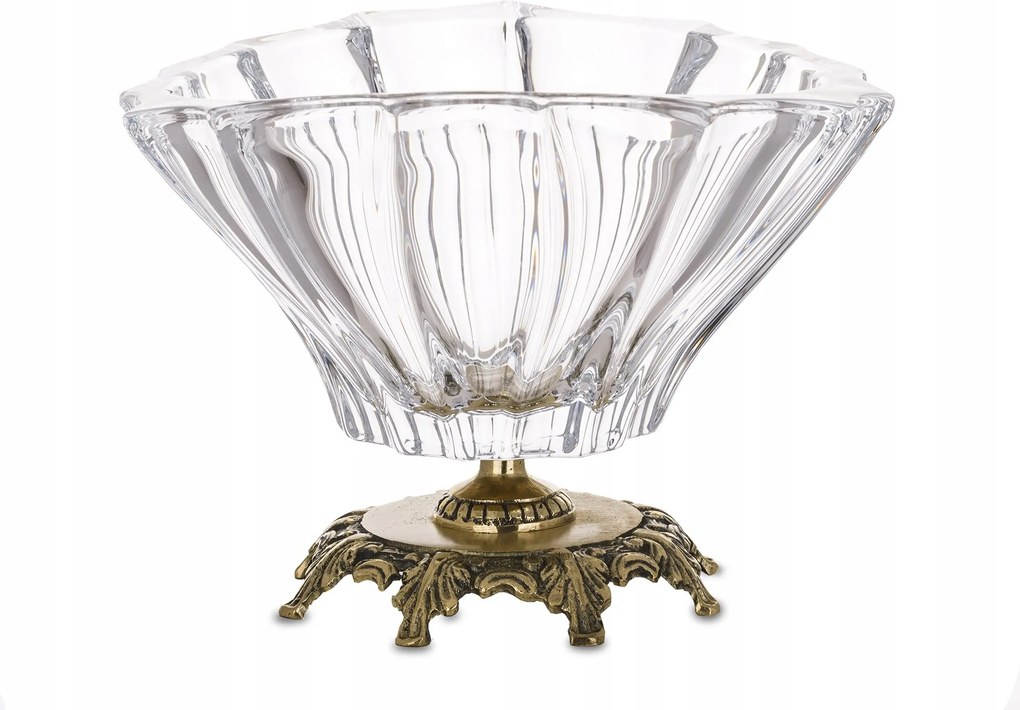 Luxus Patera tál Bohemia kristályüvegből sárgaréz alapon