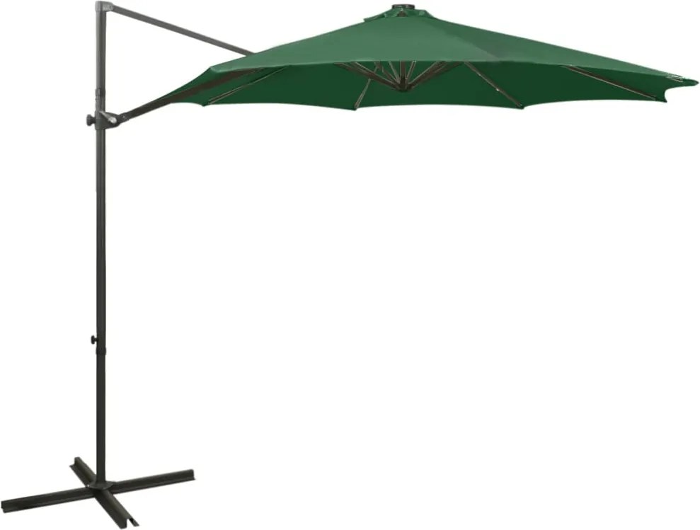 vidaXL zöld konzolos napernyő rúddal és LED-fényekkel 300 cm