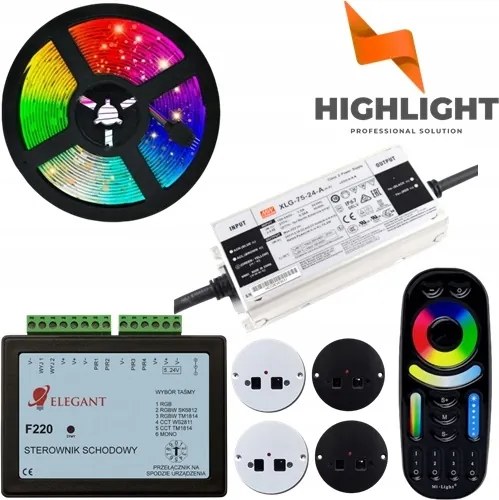 5m Lépcső szett Félemelet WS2811 Rgb Led szalag SMD5050 12W/24V Animáció