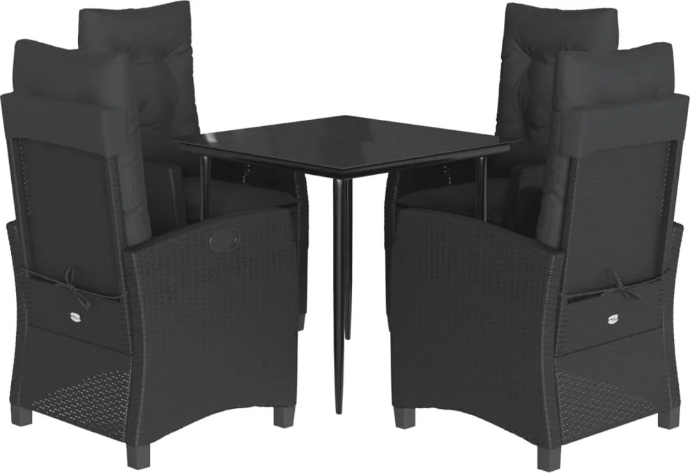 vidaXL 5 részes fekete polyrattan kerti étkezőgarnitúra párnákkal