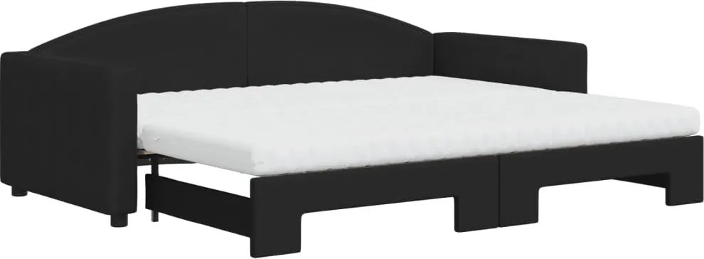 vidaXL fekete kihúzható szövet heverő matracokkal 90 x 200 cm