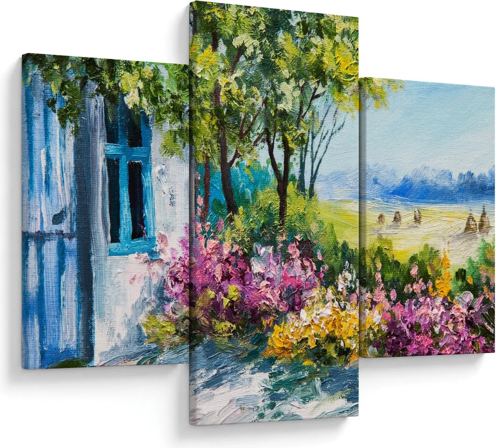Kép a ház előtti kertről, olajfestmény (90x60 cm)