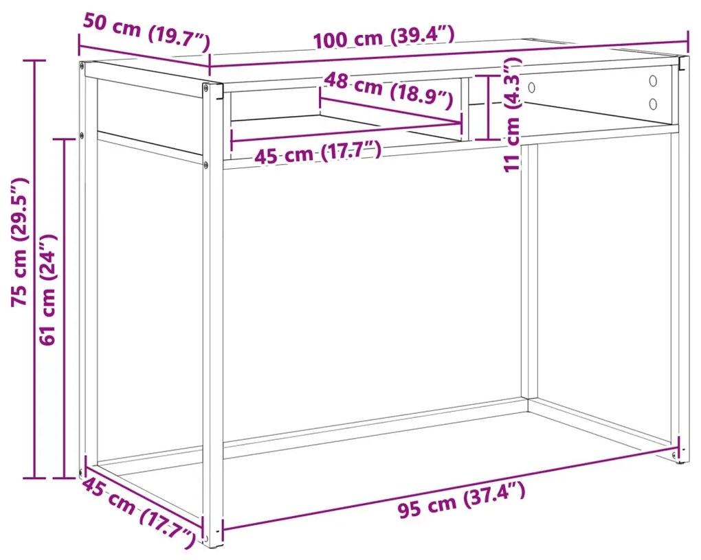 vidaXL Asztal tárolóval Fekete tölgy 100 x 50 x 75 cm Faanyag