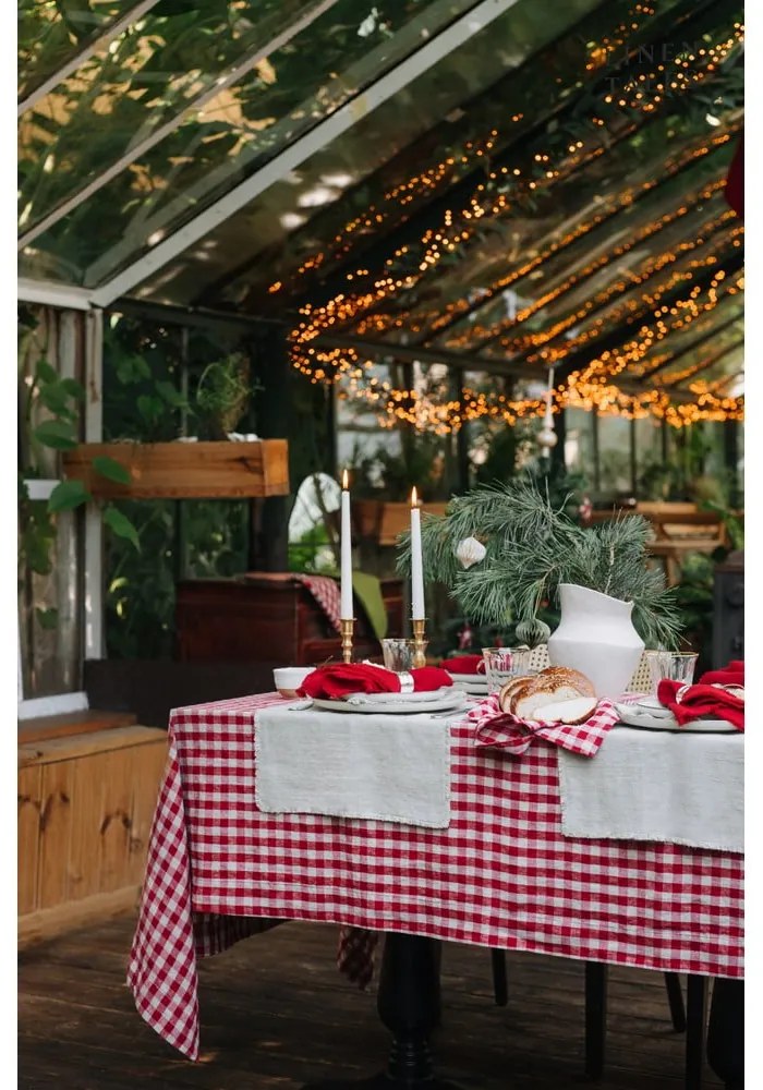 Len asztali futó 40x200 cm Red Gingham – Linen Tales