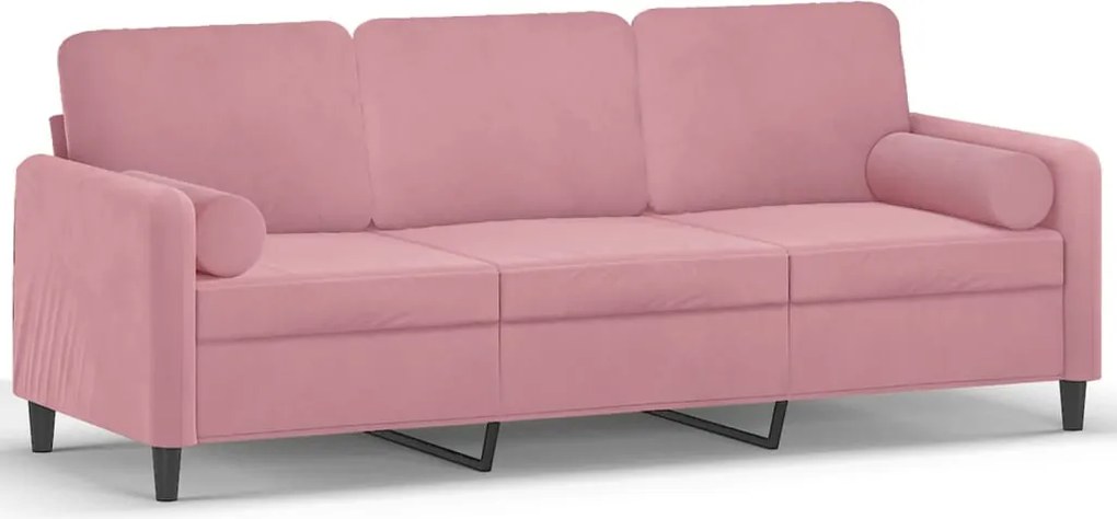 vidaXL 3 személyes rózsaszín bársony kanapé díszpárnákkal 180 cm