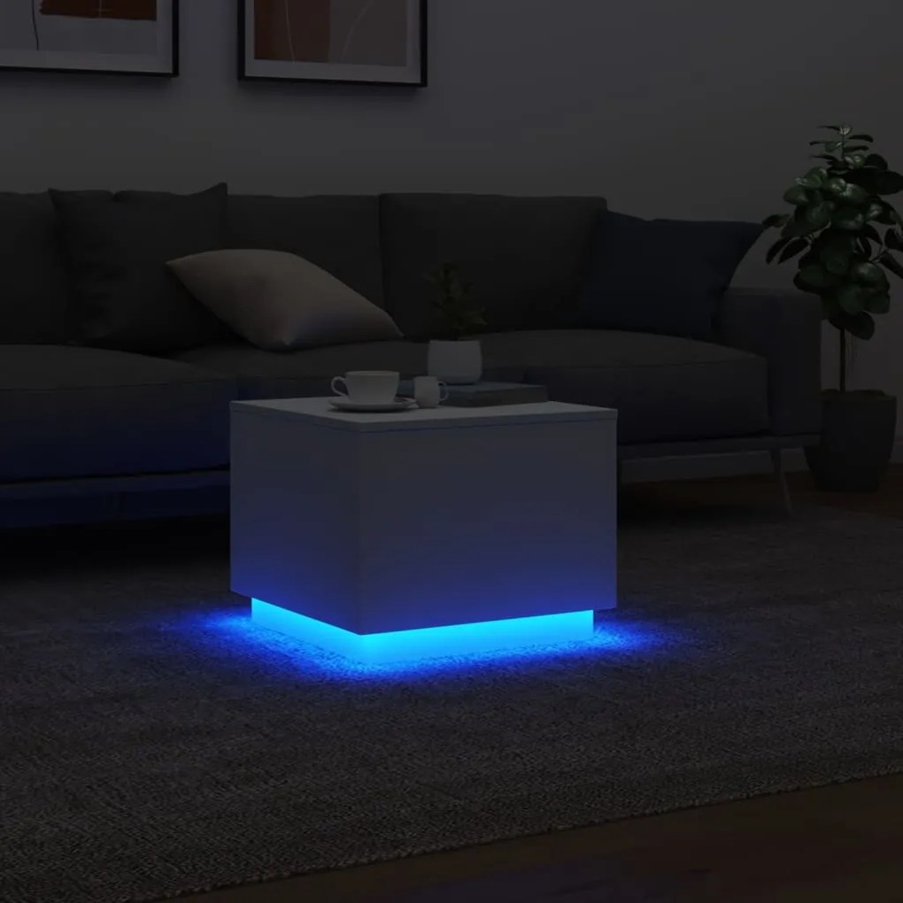 Fehér dohányzóasztal LED-lámpákkal 50 x 50 x 40 cm