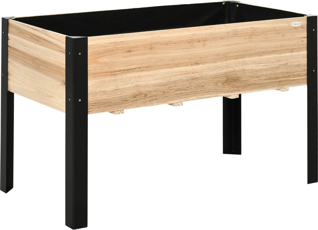Outsunny Magaságyás Virágtartó Doboz Fűszerágy Non-Woven Szövetből Készült Tömör Fa Acél Természetes + Fekete 120 x 60 x 74 cm | Aosom