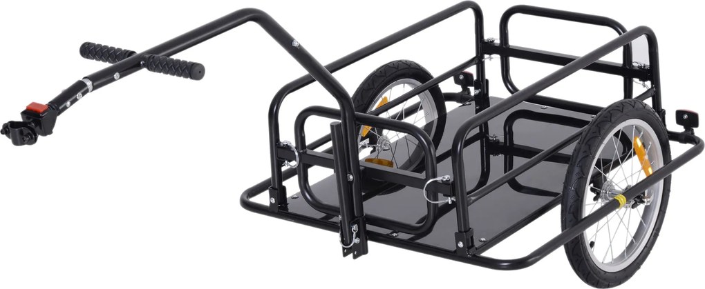 HOMCOM Összecsukható Kerékpár Toldókocsi, Pótoszlop, Tükör, Terhelhetőség max. 40 kg, 155 x 71.5 x 77 cm | Aosom