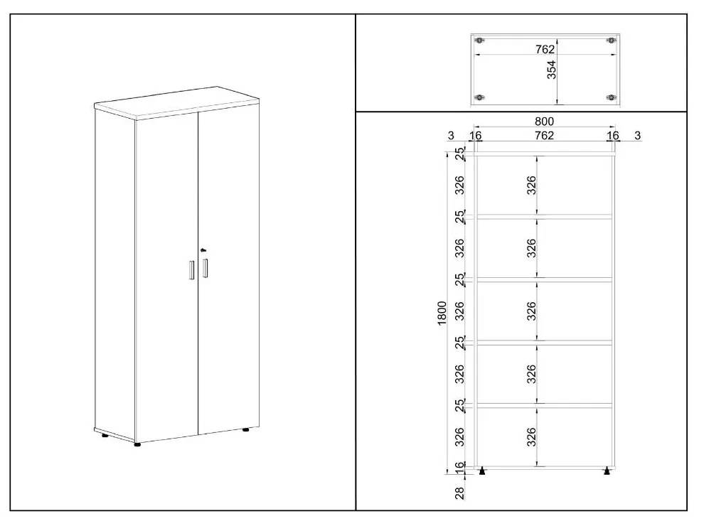 SimpleOffice magas szekrény 80 x 40 x 180 cm, nyír