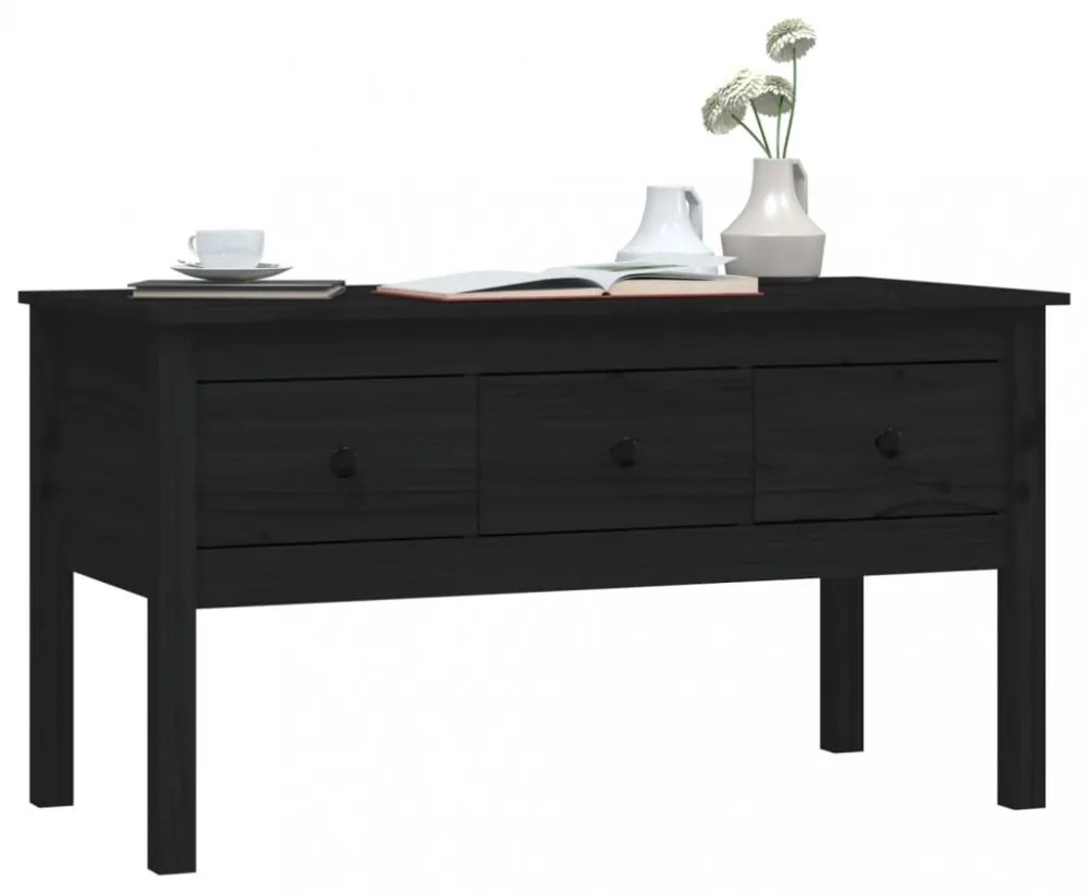 fekete tömör fenyőfa dohányzóasztal 102 x 49 x 55 cm