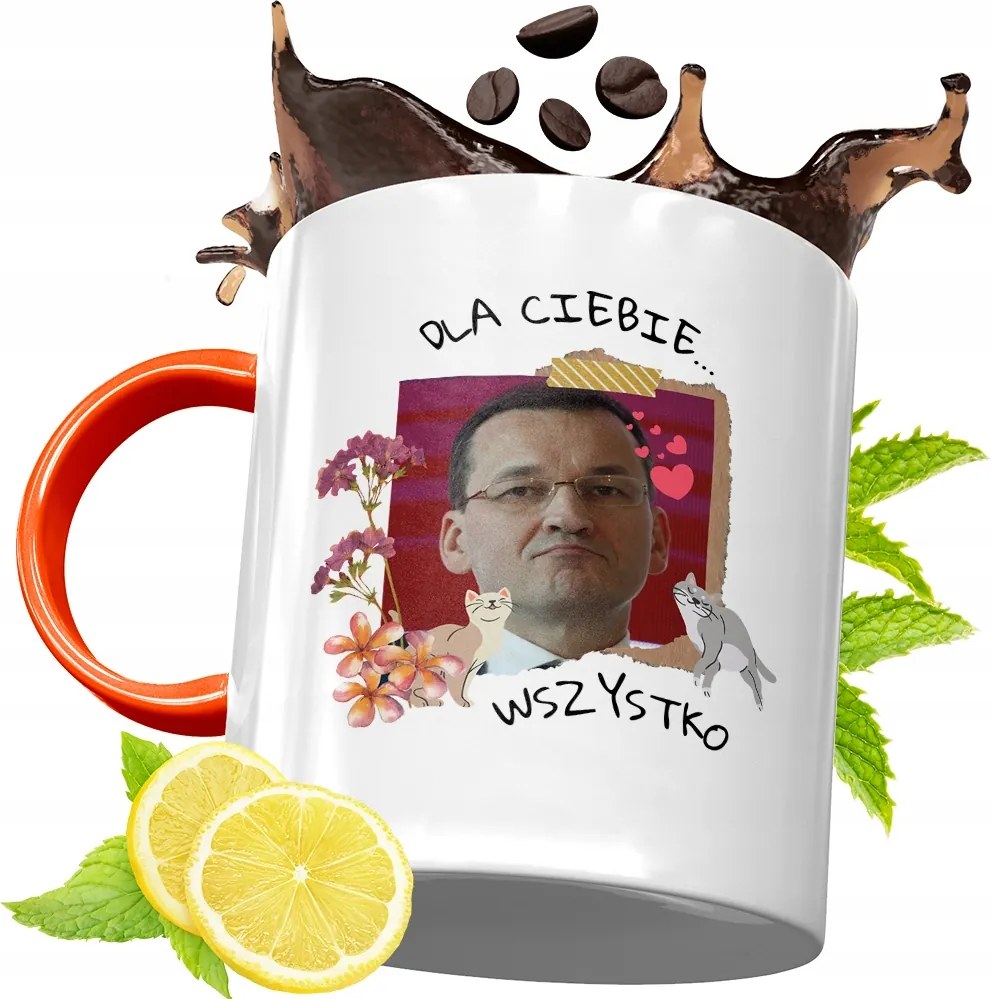 Narancssárga Bögre Mateusz Morawiecki Ajándék fényképes nyomtatással