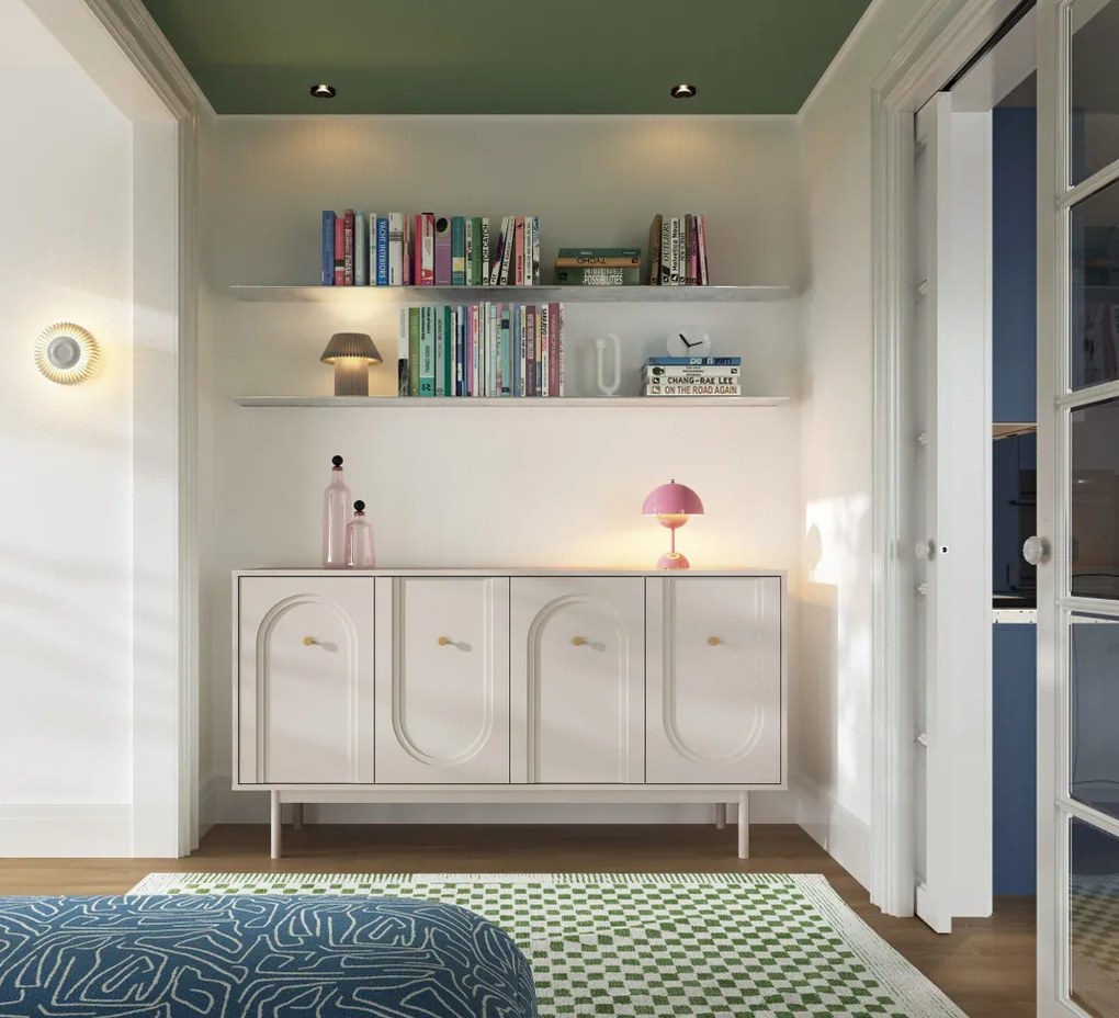 Komód 4 ajtós kasmír színben arany fogantyúkkal – MAZOMA