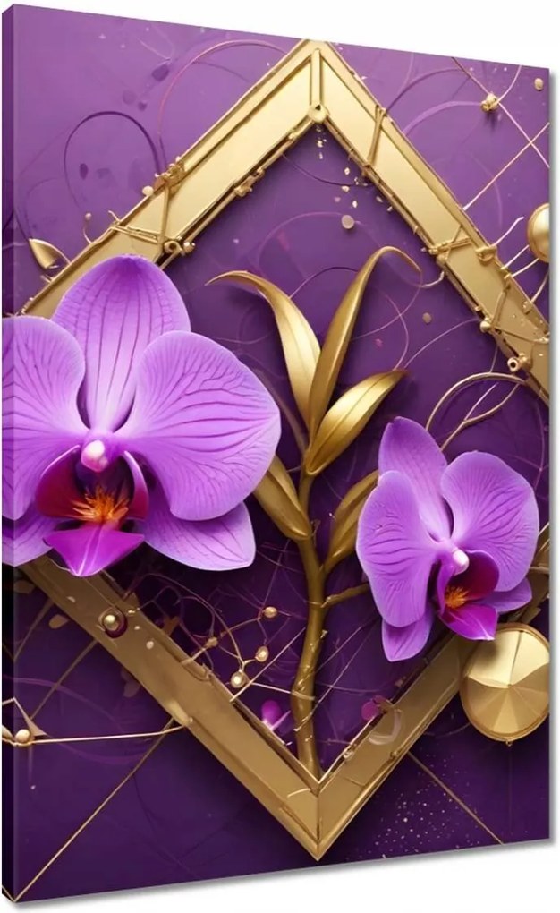 Vászonkép 50x70 Lila orchideák és arany