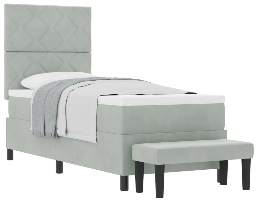 Box Spring Ágy Matraccal és Pad világosszürke 80x200 cm Bársony