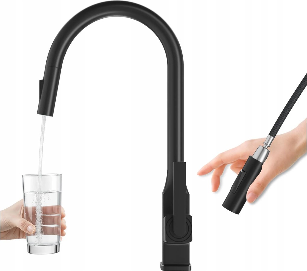 Konyhai Csaptelep Kihúzható Kifolyócsővel Kétfunkciós Fülhallgató Fekete Matt Paso