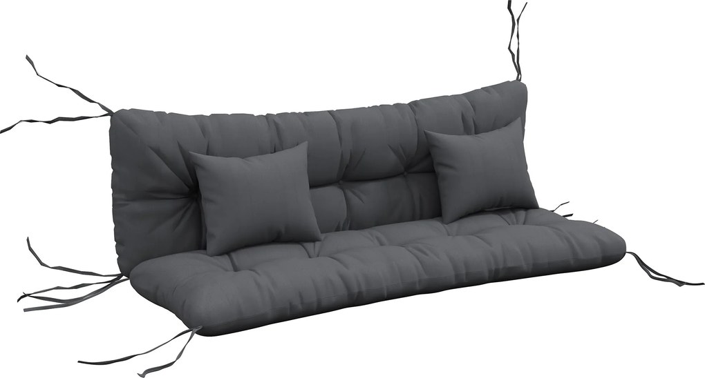 Outsunny 4 Részes Ülőpárna Készlet, 150x50 cm Vízhatlan Székpárnák Kötözőkkel, Csomós Design 10cm Vastag Párnázattal Hintaágyhoz, Ülőpárna Otthonra, K