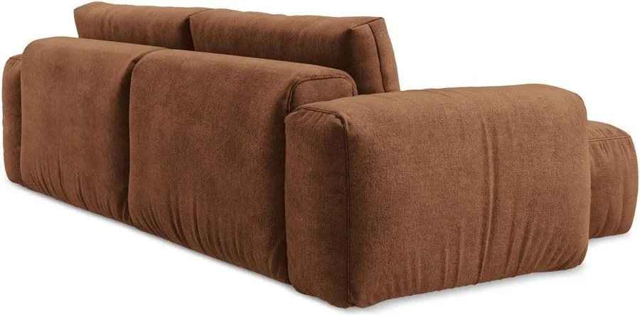 Terrakotta színű zsenília kinyitható sarokkanapé (bal oldali-heverő résszel) Kuki – Makamii