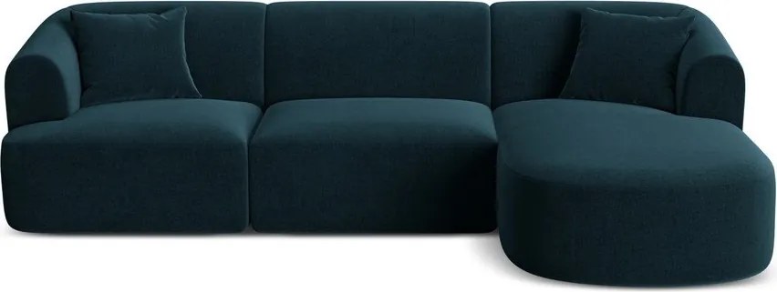 Petróleum színű bársony sarokkanapé (jobb oldali-heverő résszel) Campi – Cosmopolitan Design