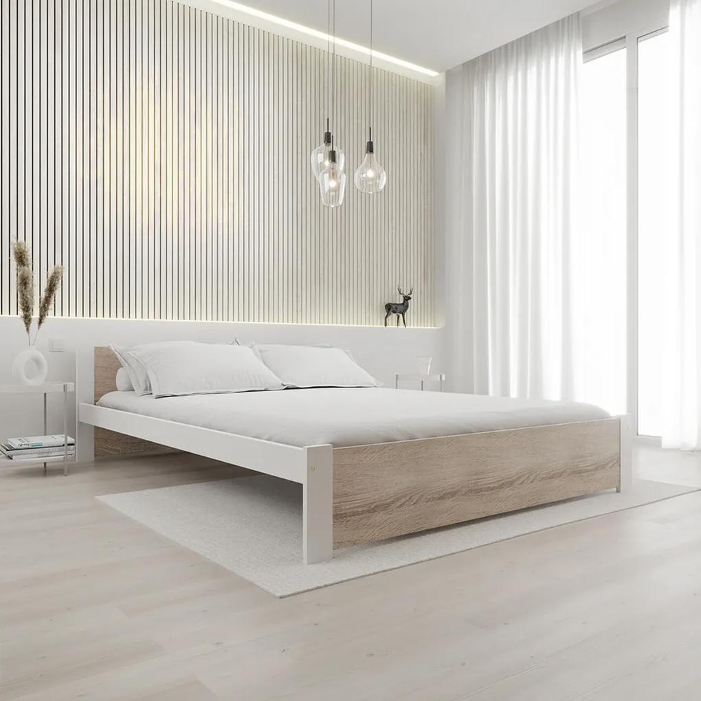 IKAROS ágy 140x200 cm, fehér/sonoma tölgy Ágyrács: Lamellás ágyrács, Matrac: Coco Maxi 19 cm matrac