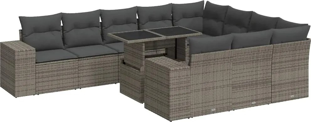 vidaXL 11 részes szürke polyrattan kerti ülőgarnitúra párnákkal