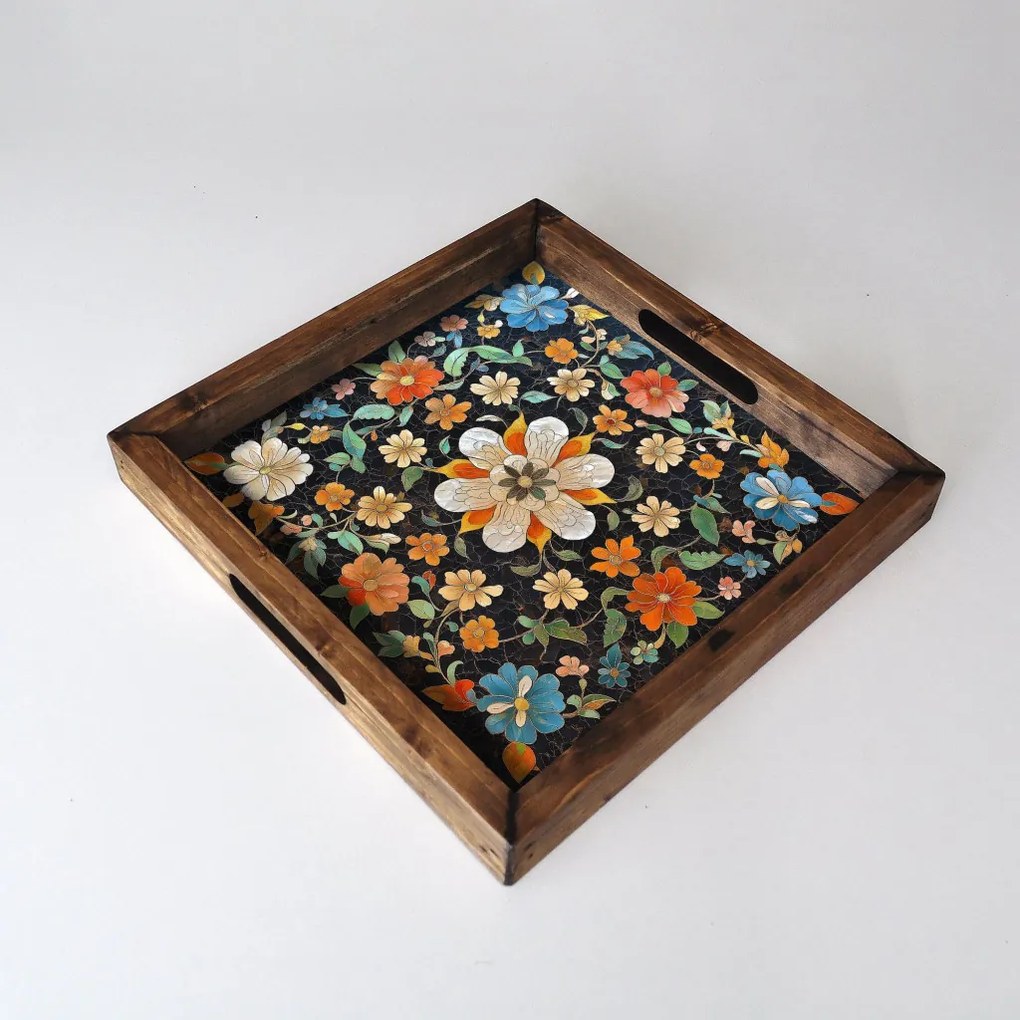Tömör fa tálca 35 × 35 × 4 cm