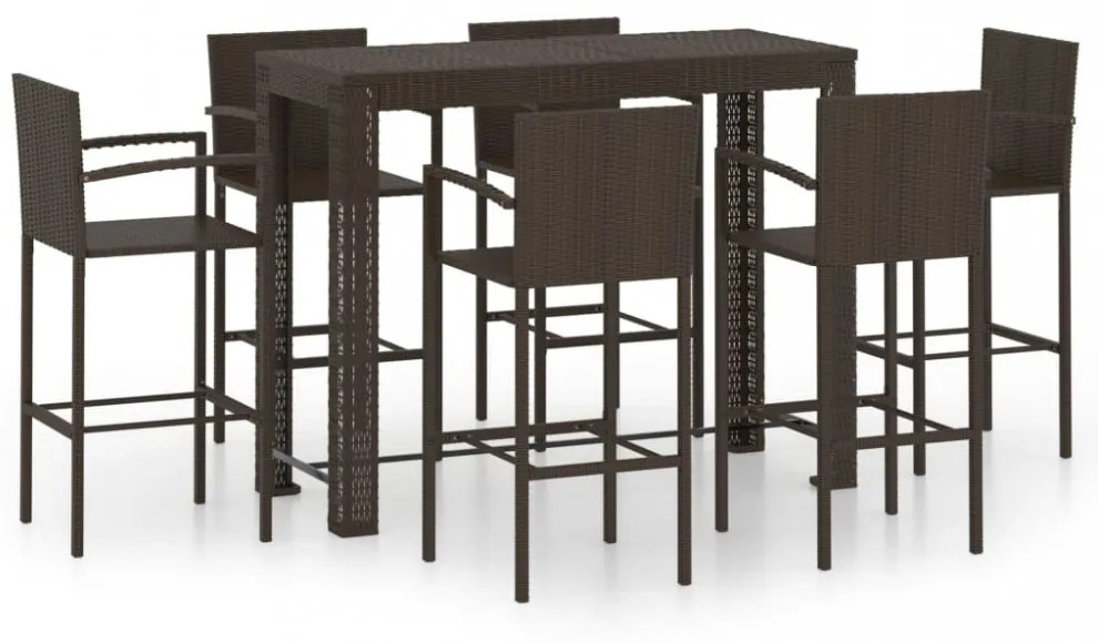 7 részes barna polyrattan kültéri bárszett kartámasszal