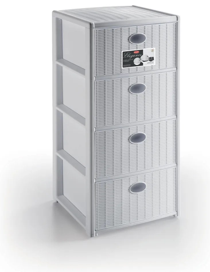 STEFANPLAST Műanyag tároló polc Elegance, 4 fiókos, fehér