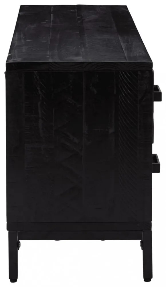 fekete újrahasznosított tömör fenyőfa tárolópad 110x35x45 cm
