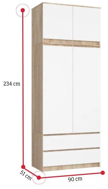 ARIVA S90 szekrény, 90x235x51, fehér/fehér magasfényű + kiegészítés