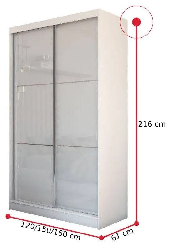 KUREZ tolóajtós ruhaszekrény, 180x216x61, tölgy sonoma/fehér