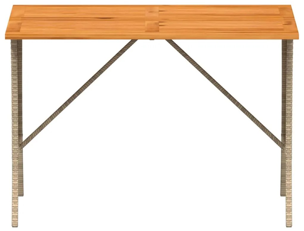 bézs polyrattan akácfa lapos kerti asztal 105x75x72 cm