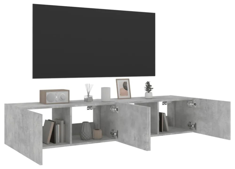 2 db betonszürke fali TV-szekrény LED-del 80x35x31 cm