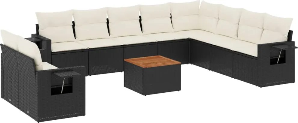 vidaXL 11 részes fekete polyrattan kerti ülőgarnitúra párnákkal