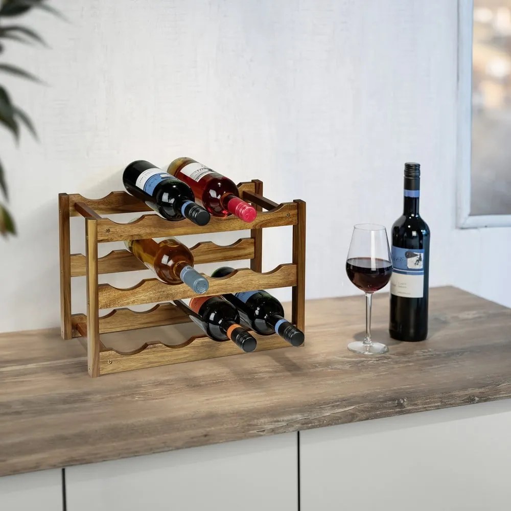 Natúr színű akácfa bortartó polcos állvány, palackok száma 12 42x28x21 cm Fondi – Wenko