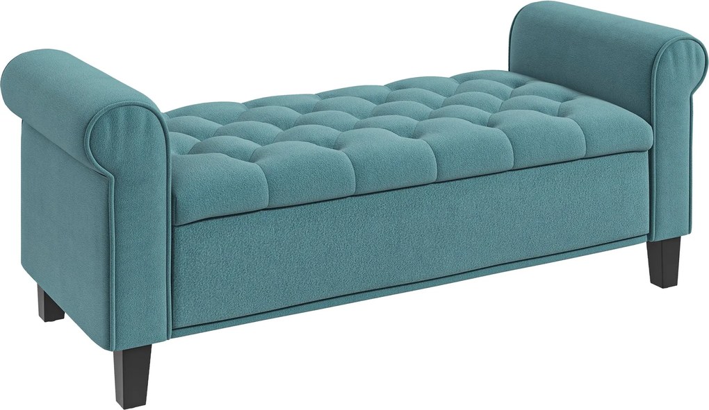 HOMCOM Párnázott Pad, Ágy Pad, Ülőpad Fátyol Hatással, Előszoba Pad Tárolóval a Hálószobához, 120 kg-ig Terhelhető, Zöld, 126 x 48.5 x 47 cm | Aosom