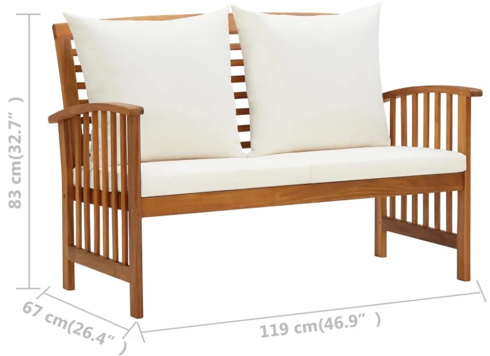 tömör akácfa kerti pad párnákkal 119 cm